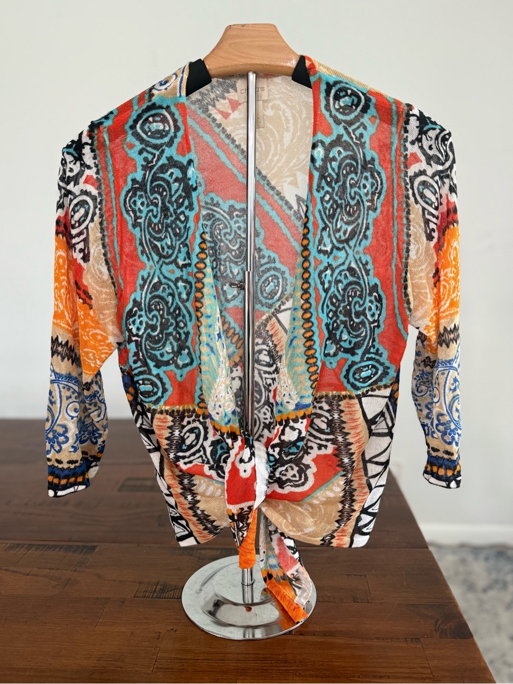 Chico’s Size 1 Colorful Paisley Open Front Lightweight Cardigan Kimono - Picture 3 of 4